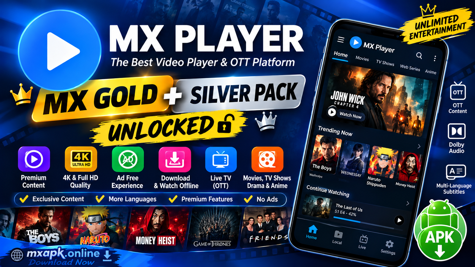 MX Player Mod APK Video Player and OTT app for Android with movies and entertainment content